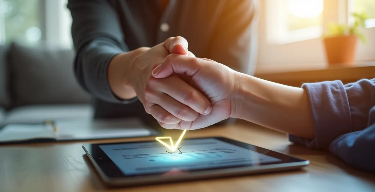Main tendue symbolisant la communication transparente entre locataire et bailleur par voie électronique